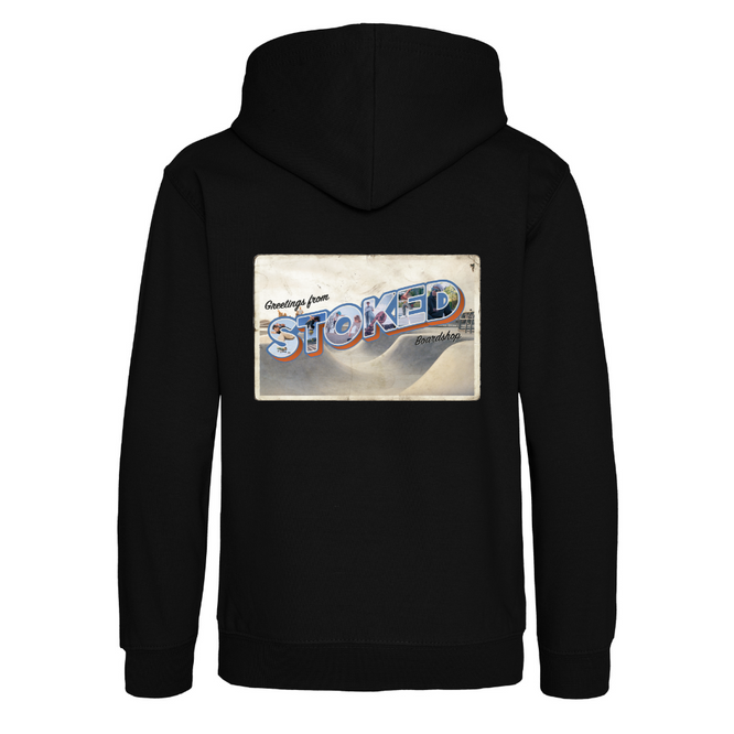 Kids Greetings From Stoked Skate Hoodie Black