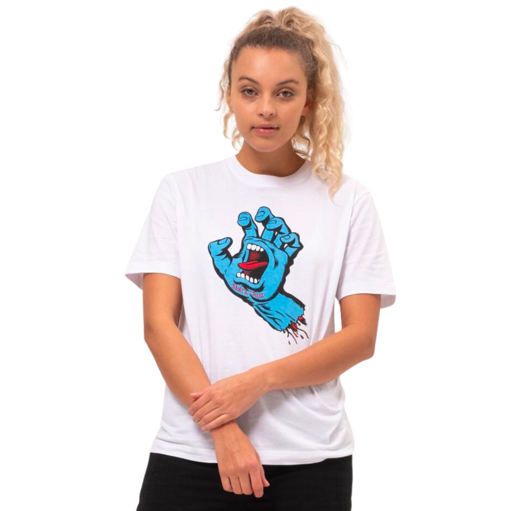 Women s Screaming Hand T shirt White Stoked Boardshop