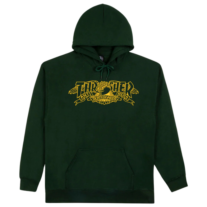 Thrasher x Antihero Mag Banner Hoodie Forest Green