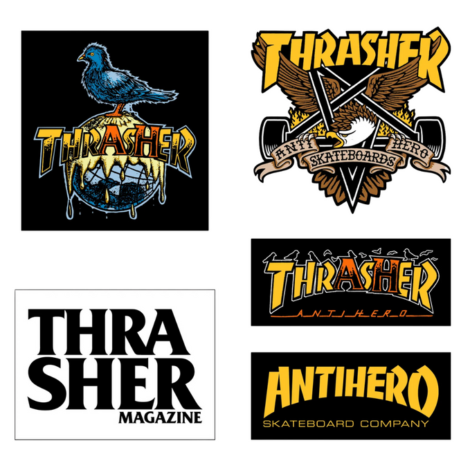 Thrasher x Autocollant Antihero 5Pack