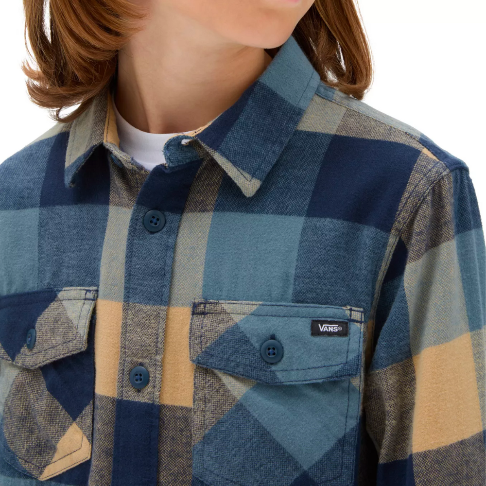 Kids Box Flannel Stoked Bluestone/Taos – Boardshop Shirt Taupe