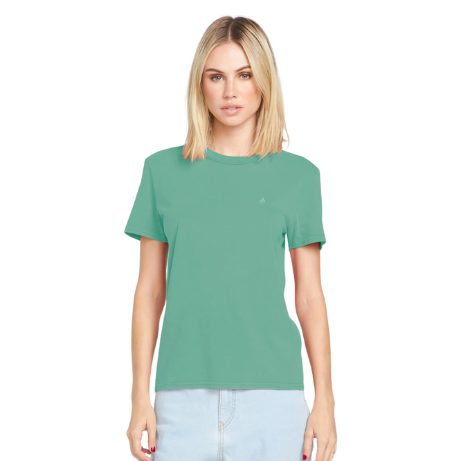 Womens Solid Stone EMB T-Shirt Sea Green