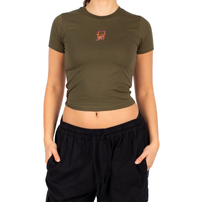 T-shirt Catty Emb Warm Olive pour femme